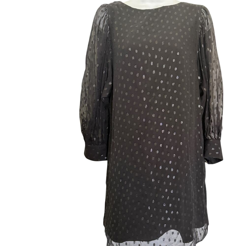 Lilly Pulitzer Black Metallic Swiss Shift Dress Sheer Puff Sleeves  2